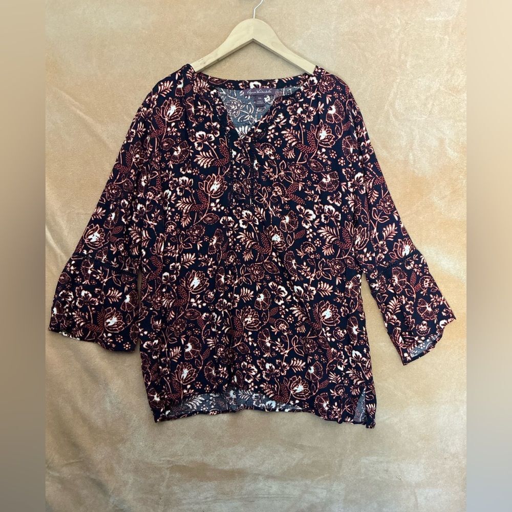 Gloria Vanderbilt Black and Brown Floral Blouse -XXL